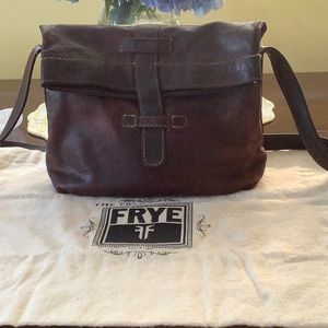 Frye Artisan Brown Leather Fold Over Crossbody Bag with Frye Dust Bag